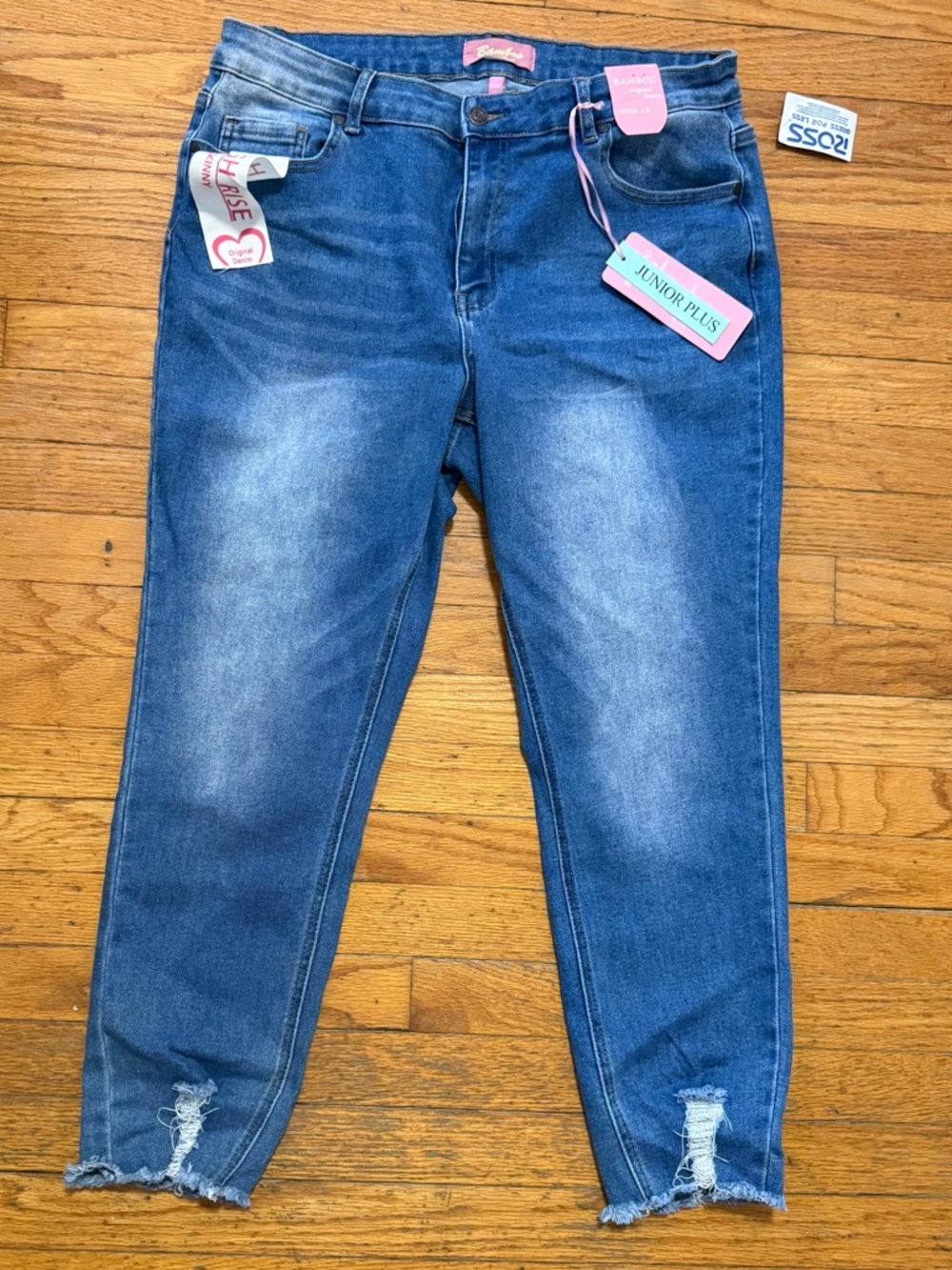 BAMBOO Blue Distressed Junior Plus Ankle Jeans